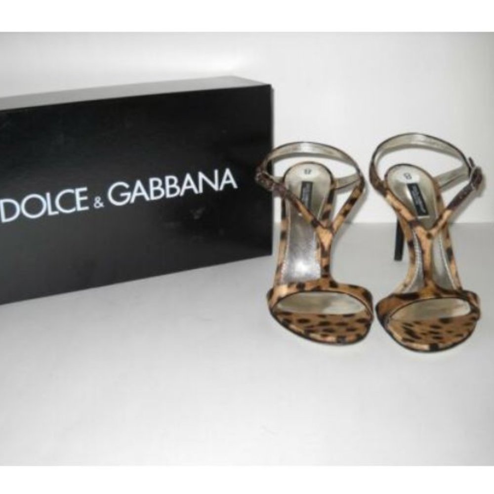 Dolce & Gabbana Leopard T-Strap Sandal Heels 38